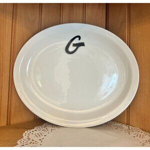 Vintage Restaurant Wellsville China Platter Black Initial G White Oval Ceramic